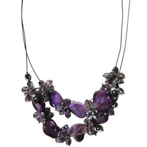 Handcrafted Purple Amethyst Silver Cluster Statement Necklace Fashion Jewelry